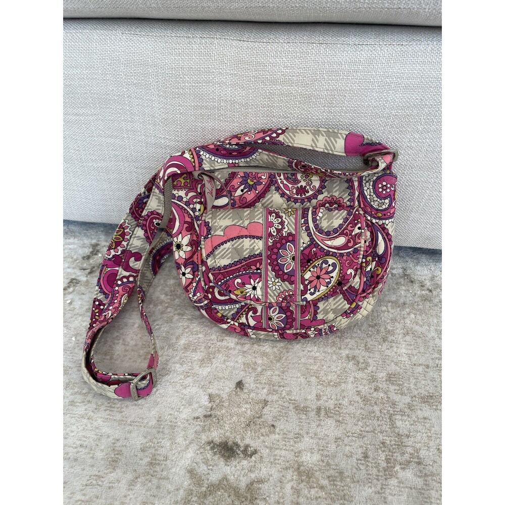 Vera Bradley Crossbody Purse in Paisley Meets Plaid Shoulder Bag Pink,‎ Gray EUC